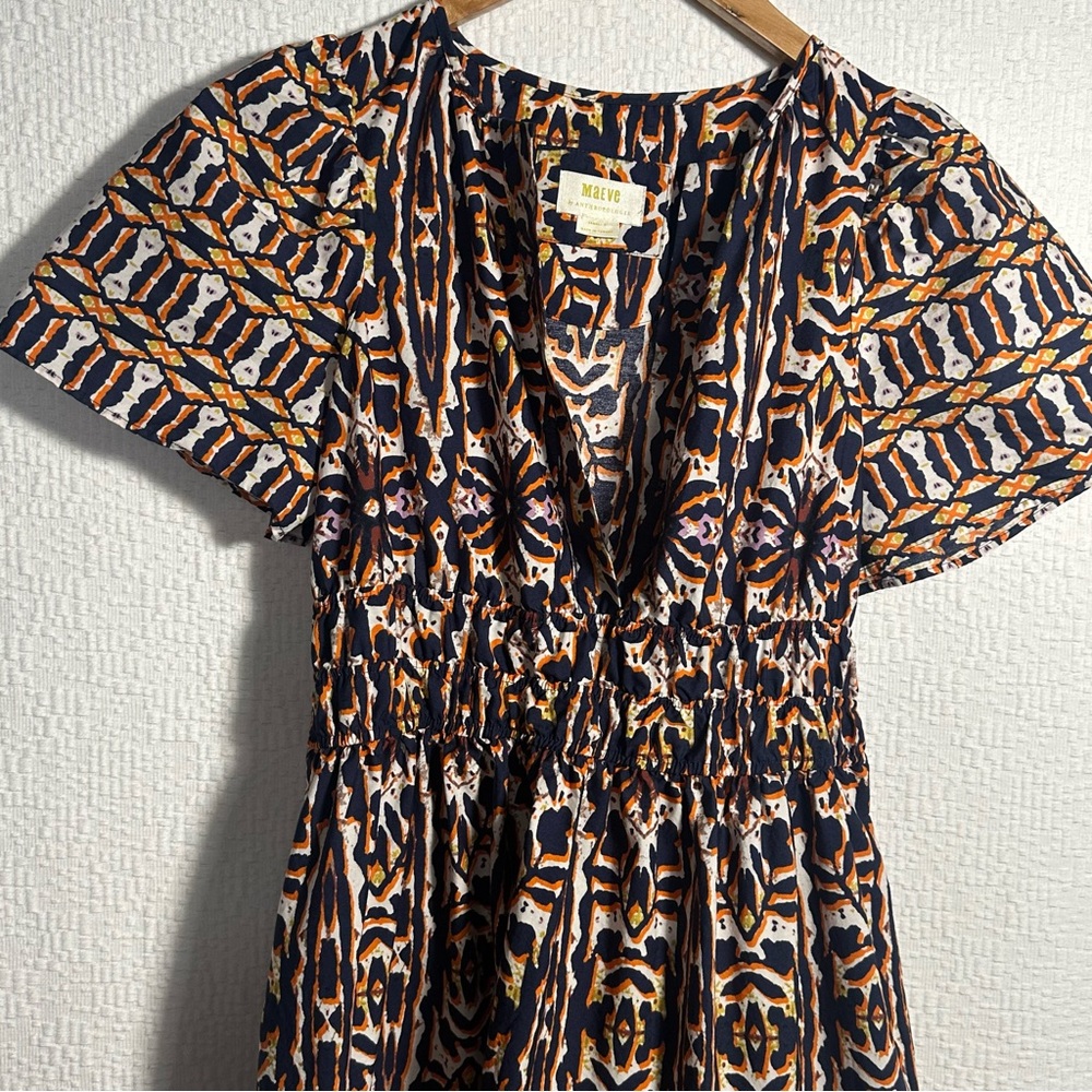 Anthropologie Maeve Somerset Maxi Dress Printed Short Sleeve  XS P - Picture 5 of 14